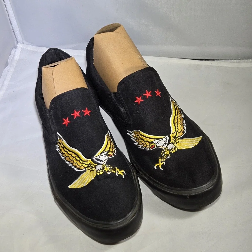 DIESEL Vansis Shoes Womens 9.5 Slip‎ On Black Eagle Embroidered Rare